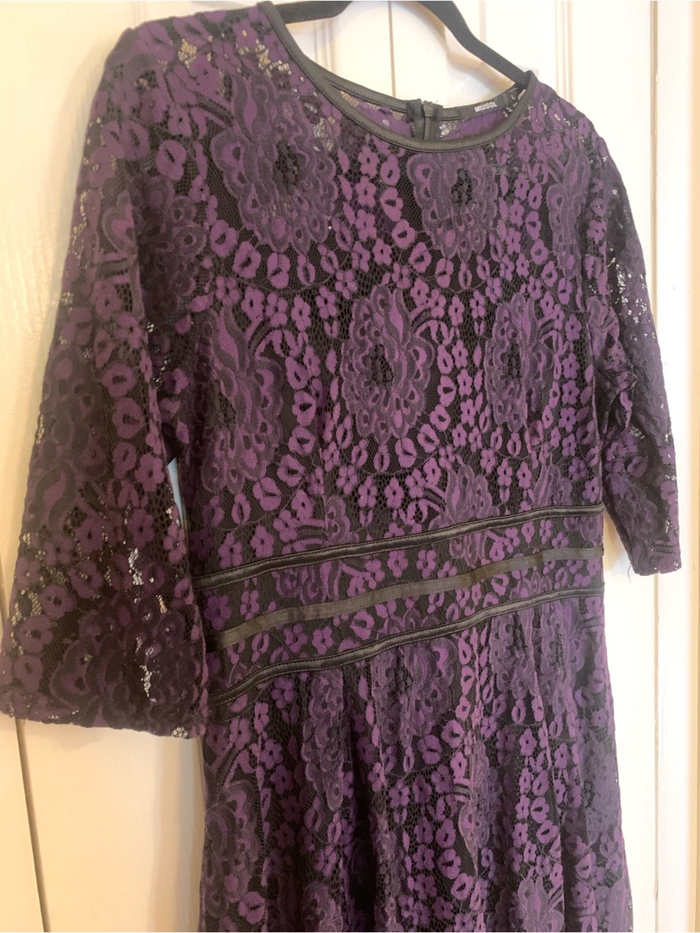 Miusol Purple Lace Long Sleeve Fit & Flare Dress